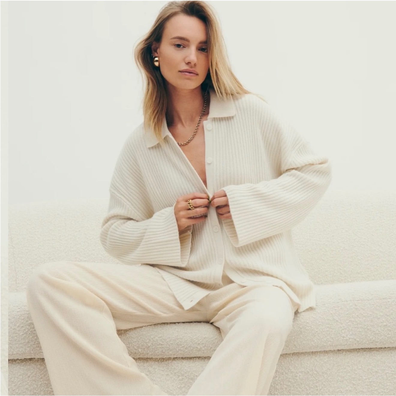 Nwt Reformation Fantino Collared Cashmere Cardigan Sweater M Minimalist Relaxed